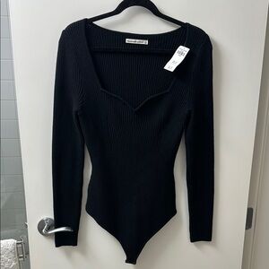Abercrombie Black Ribbed Long Sleeve Bodysuit